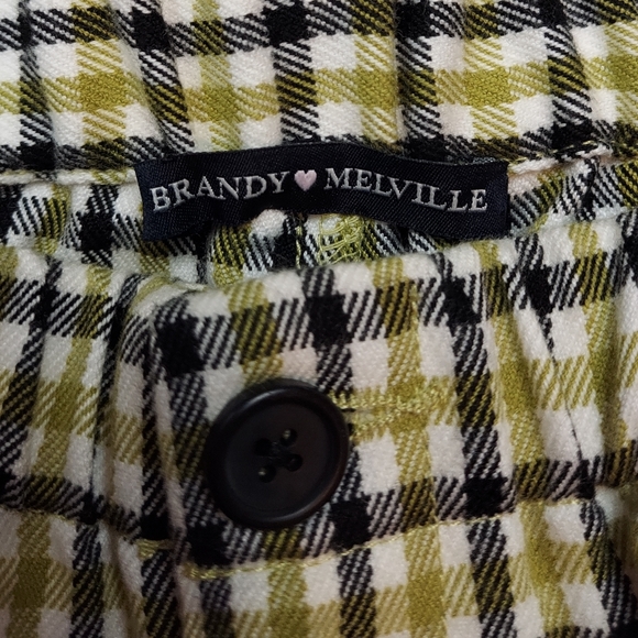 Brandy Melville Green Cream Black Plaid High Rise Straight Leg Pants - Picture 10 of 12